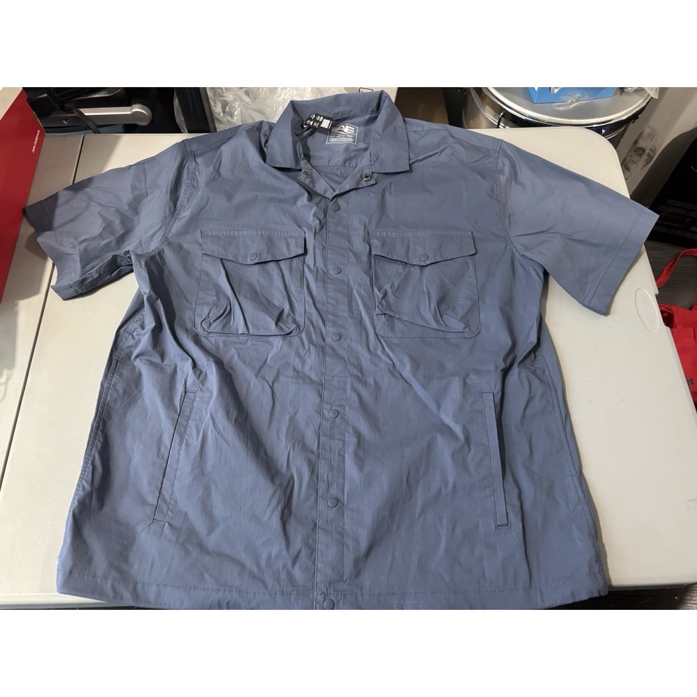 American Eagle Men's Blue Camp Shirt Shacket Short Sleeve Snap Buttons L NWT